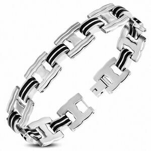 yzWG[EANZT[ ubNo[W[WYuXbgVo[X`[bracciale uomo acciaio argentato con maglie caucciu nero