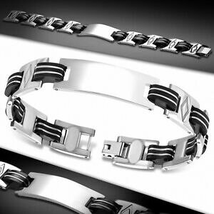 yzWG[EANZT[ YuXbgX`[W[WubNo[v[NACfeBeBbracciale uomo acciaio maglie caucciu nero e placca identita