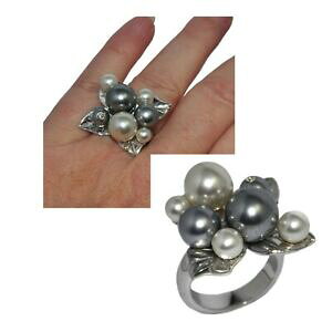 �y���������z�W���G���[�E�A�N�Z�T���[ �I���W�i���V���o�[���b�L�����O�V�[�g�z���C�g�O���[�p�[���N���X�^��anello originale placcato argento foglio perle grigio bianca cristallo t 54 per