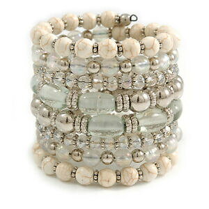 yzWG[EANZT[ Z~bNXpCANKXp[uXbgzCgVo[gXyAgampia a spirale in ceramica, vetro acrilico, bracciale di perle bianco, 
