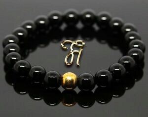 yzWG[EANZT[ X^[OVo[S[huXbguXbgubNp[uXbgonyx 925er sterling argento dorato bracciale bracelet bracciale perle nero 8mm