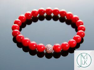 yzWG[EANZT[ bhS[h[Y}CNpFuXbgcorallo rosso oro rosa micro pave tinto naturale gemstone bracciale 69 elasticizzata