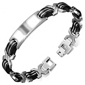 yzWG[EANZT[ XeXubNSYuXbgzense bracciale da uomo in acciaio inossidabile e caucciu nero zb0215