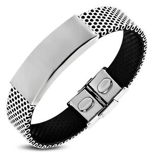 yzWG[EANZT[ X`[ubNSYuXbgzense bracciale da uomo in acciaio e caucciu nero per incisione zb0307