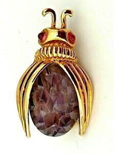 �y���������z�W���G���[�E�A�N�Z�T���[ �u���b�V�����B���e�[�W�J�{�V�����o�C�I���b�g���C���X�g�[�����[���[�Ybroche insecte vintage cabochon violet strass yeux rose 3,2cm