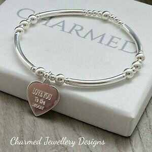 yzWG[EANZT[ X^[OXgb`Vo[X^bLOuXbgn[g`[argento sterling stretch impilamento braccialetto ti amo sulla luna cuore charm 925