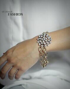 yzWG[EANZT[ S[fVo[uXbgA[fRNX^EhNXBe[WI[Obraccialetto dorato argentato arte deco cristallo tondo class vintage orig 