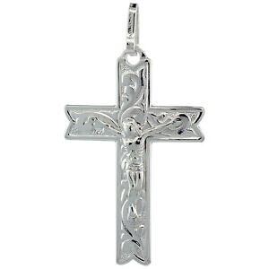 yzWG[EANZT[ Vo[X^[Ot[IuB[gfUCy_gC^Aargento sterling floreale di vite design crocifisso croce ciondolo,18 italiano