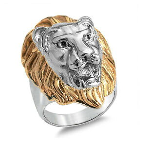 yzWG[EANZT[ }CIwbhWOS[hVo[XeXX`[oCJ[Ouomo leone s testa king di il giungla oro amp; argento acciaio inox biker anello