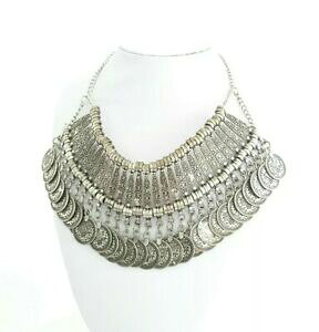 yzWG[EANZT[ gRVo[{w~AWvV[m}h{zRClbNXturco argento bohemien gypsy nomade tribale boho antico moneta dichiarazione collana