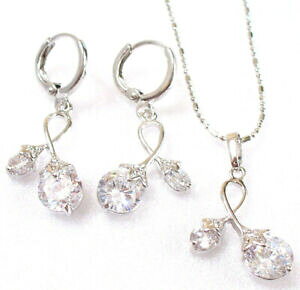 【送料無料】ジュエリー・アクセサリー ホワイトゴールドチェリーフープイヤリングハンギングイヤリングネックレスセットメッキジルコニle donne cz zirconi placcato in oro bianco cherry hoop orecchini p