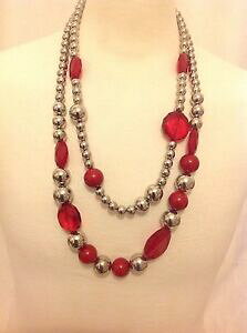 �y���������z�W���G���[�E�A�N�Z�T���[ �r�b�O�r�b�O�V���o�[�g�[�����b�h�_�u�����E�r�[�Y�N���X�}�X�l�b�N���X30 big grosso dargento tono amp; rosso doppia fila di perline dichiarazione collana rega