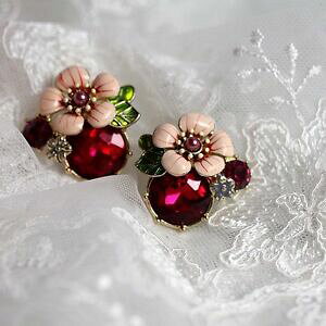 yzWG[EANZT[ CONbvt[sNO[V[gCujOEFfBOorecchini clip fiore rosa foglio verde rosso sera matrimonio regalo