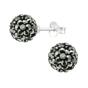 �y���������z�W���G���[�E�A�N�Z�T���[ orecchini a bottone discoteca sfera 8mm nero con cristalli dargento da 925 argento donna