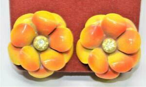 yzWG[EANZT[ R[XVugIWGiXgXt[NbvICO50s firmato coro silvtone arancione smalto strass fiore clipon orecchini