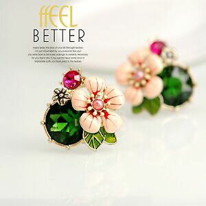 yzWG[EANZT[ m~rbOt[sNGhO[GiV[gCONbvorecchini clip on pulci grandi fiore rosa smalto verde smeraldo foglio l2