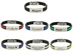 �y���������z�W���G���[�E�A�N�Z�T���[ �S���u���X���b�gid bracciale gomma con piastra in acciaio inox con incisione a scelta in 7 colori nuovo