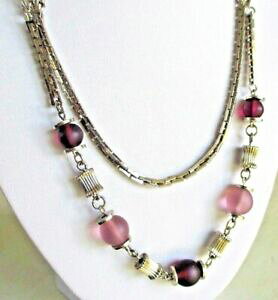 yzWG[EANZT[ RA[AVA_uN[A[WFgyXrW[Be[Wcollier ancien double rang couleur argent perles opaque violet bijou vintage 655
