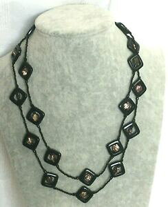 yzWG[EANZT[ C[XgKXANXNGAr[YXghubNWG[lbNXgeast vetro acrilico quadrato perline 2 strand nero collana bigiotteria retro