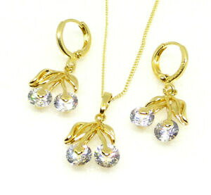 yzWG[EANZT[ CG[S[hWRj`F[y_gCOlbNXZbgbLle donne 14k placcato in oro giallo zirconi cherry orecchini pendenti collana set uk