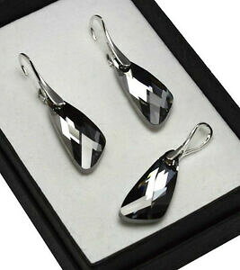 yzWG[EANZT[ XtXL[NX^Vo[_iCgVo[ZbgCO925 orecchini argentoset realizzato con cristalli swarovski 23mm notte ala argento
