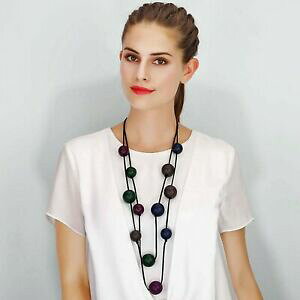 �y���������z�W���G���[�E�A�N�Z�T���[ �t�B�b�e�B���O�X�G�[�h�l�b�N���X�g���b�N�{�[��donna spessa in legno palla pista per un doppio filo in pelle scamosciata lunga collana con raccord