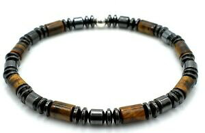 yzWG[EANZT[ ^CK[YACw}^CgX^[OVo[y[inhChuXbgocchio di tigre e ematite con argento sterling perlina braccialetto fatto a mano ne