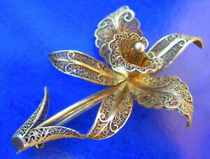 yzWG[EANZT[ A[WFgvPtFCtBO[u[`vtg broche orchidee filigrane argent plaque or vermeil filigree orchid brooch