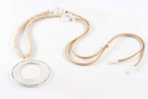 yzWG[EANZT[ rW[lbNXNX^x[WVo[U[le bijou collana cristalli cuoio beigeargento 80 cm