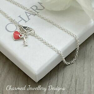 yzWG[EANZT[ n[g`[L[X^[OVo[ANbg`F[argento sterling 925 cavigliera caviglia catena con rosa cuore e chiave charms