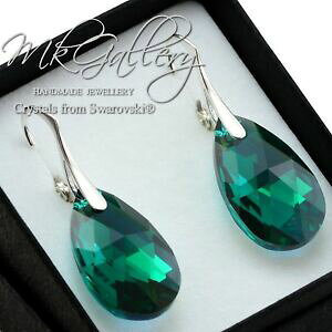 yzWG[EANZT[ Vo[X^[OCOXtXL[NX^ZbgRGh925 argento sterling orecchiniset da cristalli swarovski R 22mm pera emerald ab