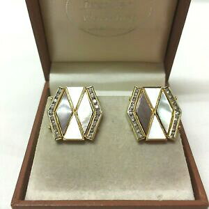 yzWG[EANZT[ Be[WWG[}U[Iup[CXg[NbvCOvintage bigiotteria bellissima madre di perla amp; strass orecchini a clip