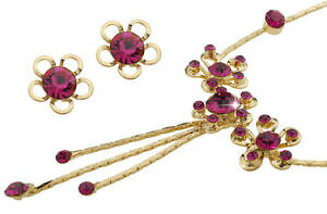 yzWG[EANZT[ t[lbNXCOWG[ZbgsNVo[fiore collana e orecchini bigiotteria set, in rosa, argento