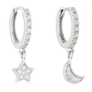 �y���������z�W���G���[�E�A�N�Z�T���[ �W���R�[�j�V���o�[�X�^�[���[���t�[�v�C�������O�u�����hzirconi argento star amp; moon orecchini a cerchiotag nuovo di zecca senza