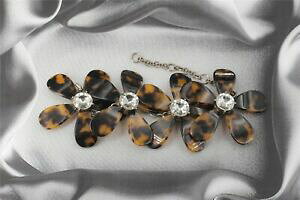 yzWG[EANZT[ S[fuXbg[Wt[`[tuE^[gWpFNX^braccialetto dorato grandi fiore motivo tartaruga marrone resina pave cristall