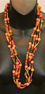 【送料無料】ジュエリー・アクセサリー ヴィンテージベージュウッドブラウングリーンスモールビーズフィラメントネックレスvintage di legno beige marrone verde piccolo perline 4 filamenti 28 collana