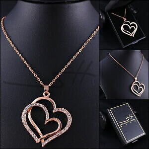 yzWG[EANZT[ lbNXy_gn[g[YS[hXtXL[RNX^P[Xcollana amp; ciondolo grande cuore, donna, oro rosa, swarovski R cristalli, in astucci