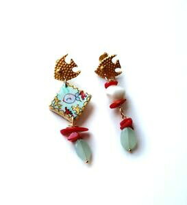 yzWG[EANZT[ CO`vXr[YTSCOorecchini pesci, chisps quarzo, perle di fiume, corallo bamboo, orecchini