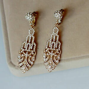 �y���������z�W���G���[�E�A�N�Z�T���[ �C�������O�N���b�v�S�[���f���h���b�v�A�[���f�R���g���E�F�f�B���Oorecchini clip dorato filigrana goccia sottile arte deco retro matrimonio x10