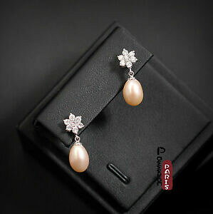 yzWG[EANZT[ COp[hbvsN\bhVo[orecchini perle coltivazione goccia rosa argento massiccio 925 8mm9mm tz2 b06