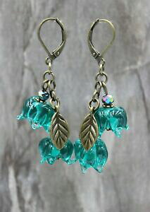 yzWG[EANZT[ KXuYCOy_gBe[Wglass jewels orecchini bronzo pendenti fiori petrolio autunno vintage perle i060