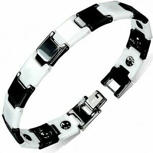 yzWG[EANZT[ uXbg}OjGXZ~bNJm[Gu12mm ?bracelet magnetique liens ceramique carres noir et blanc