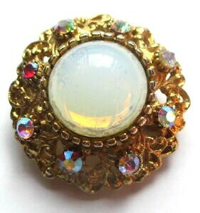 �y���������z�W���G���[�E�A�N�Z�T���[ �x���u���[�V�������h�N�[���[�J�{�V�������F���I�p���N���V���[�r�W���[���B���e�[�Wbelle broche ronde couleur or cabochon verre opale cristaux bijou vintage 3276