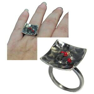 yzWG[EANZT[ IWiOC\bhVo[R[gO[OXp[anello originale in argento massiccio 925 patinato grigio perle da vetro t 52,