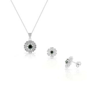 yzWG[EANZT[ Vo[X^[OubNzCgWRjn[gCOp[lbNXZbgargento sterling bianco nero zirconi cuore orecchini fiori a perno collana set