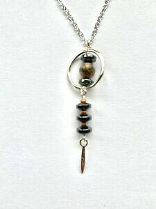 yzWG[EANZT[ X^[OVo[w}^CgAo[y_gargento sterling, ematite amp; ambra ciondolo