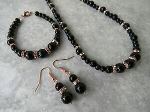 yzWG[EANZT[ ubNKXp[lbNXuXbgCOZbgcollana di perle in vetro nero bracciale amp; orecchini set ga33