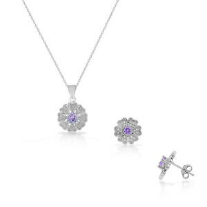 yzWG[EANZT[ Vo[X^[OAWXgg[n[gCOS[ht[Yy_glbNXargento sterling amethysttone cz cuore orecchini fiori a perno cio