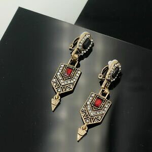 �y���������z�W���G���[�E�A�N�Z�T���[ �C�������O�N���b�v�S�[���f���N�����W�A�[���f�R���b�h�y���_���g�u���b�N�A���e�B�[�N�E�F�f�B���Oorecchini clip pinza dorato arte deco rosso pendente nero an