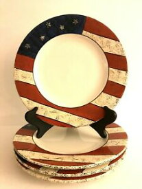 【送料無料】キッチン用品・食器・調理器具・陶器　ウォーレン・キンブル・コロニアル・アメリカン・フラッグ・ディナープレート枚セットニューヨーク州さくらWarren Kimble Colonial American Flag Dinner Plates (Set of 4) - Sakura,